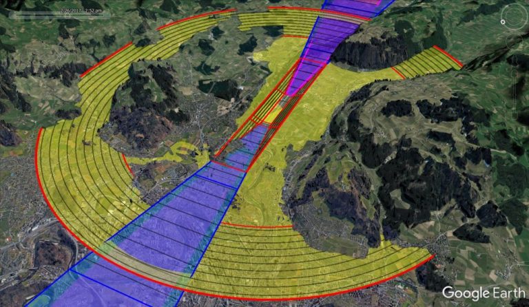 Standard OLS applied to Bern Airport (mountains penetrating inner horizonal and conical surface)